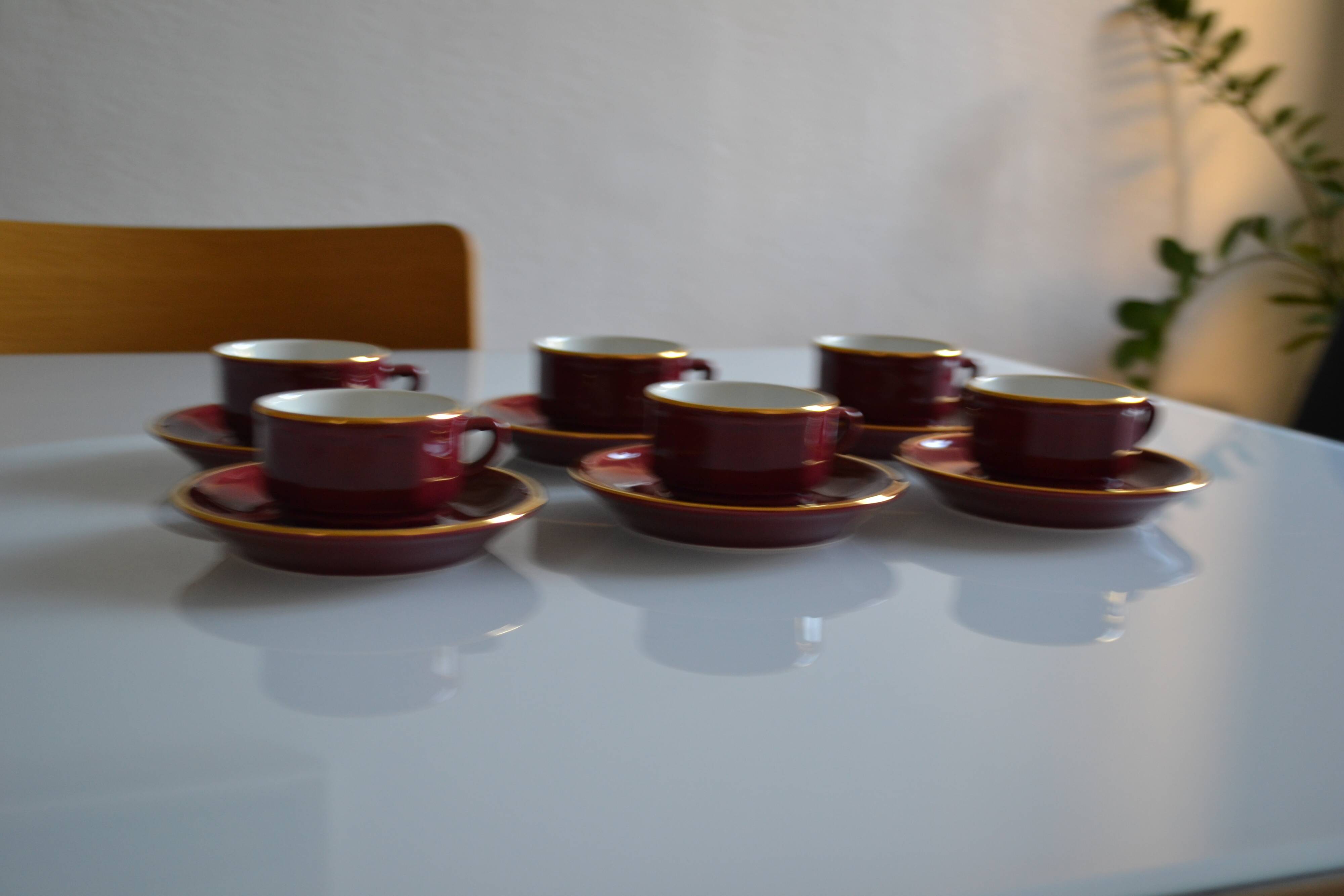 Set of 6 Apilco cups ** Rare colour Bordeaux or Burgundy **