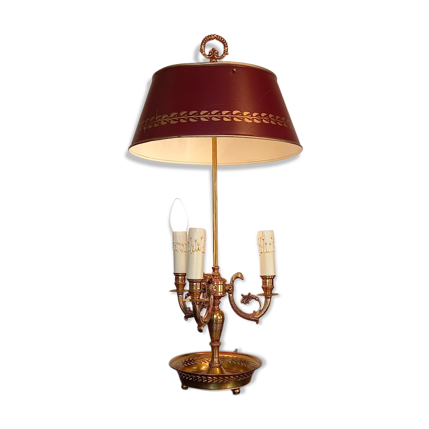 3 Empire-style fire lamp. In gilded bronze, metallic lampshade. Perfect condition.