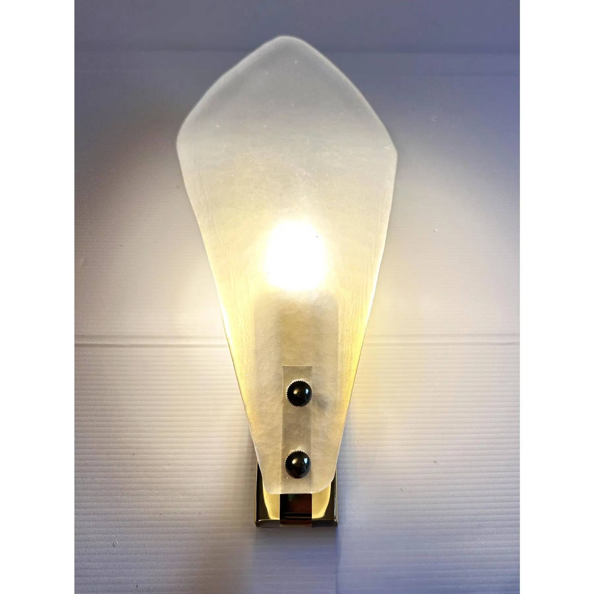 Elegant Contemporary Italian Sanded Leaf Murano Glass Wall Sconce Set