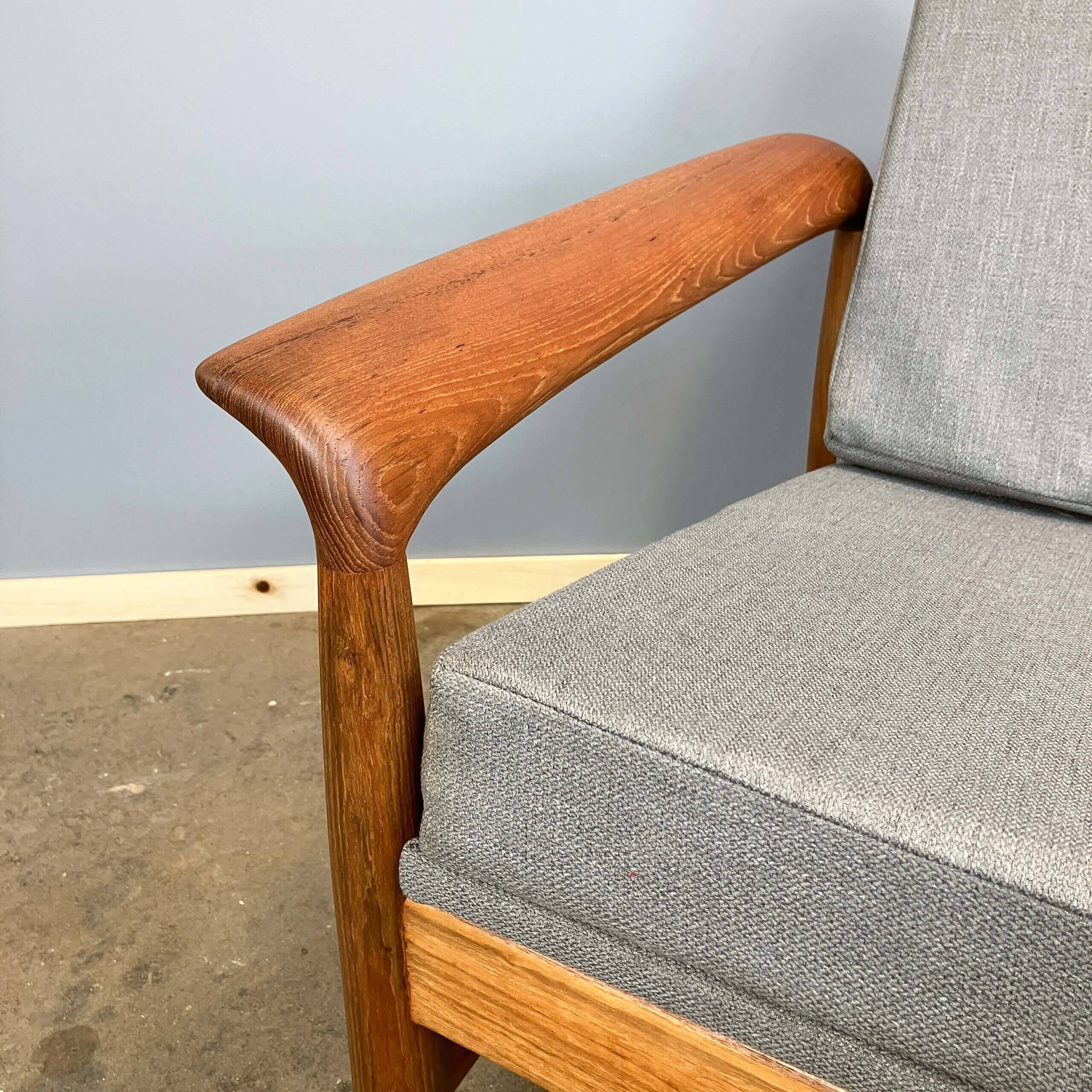 Armchair, teak with grey upholstery, 1960s