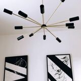 Lampadario Sputnik in ottone – 10 punti luce, Italia, anni ’60 – Originale