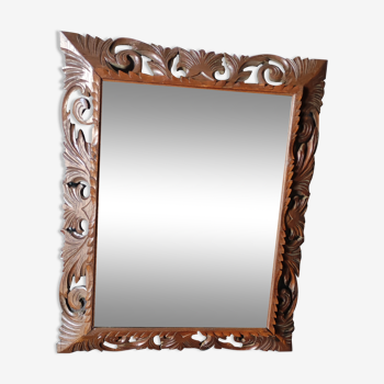 Miroir en bois sculpté et verre biseauté 19es 110x87cm