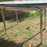 Table and 4 green water formica chairs 60's
