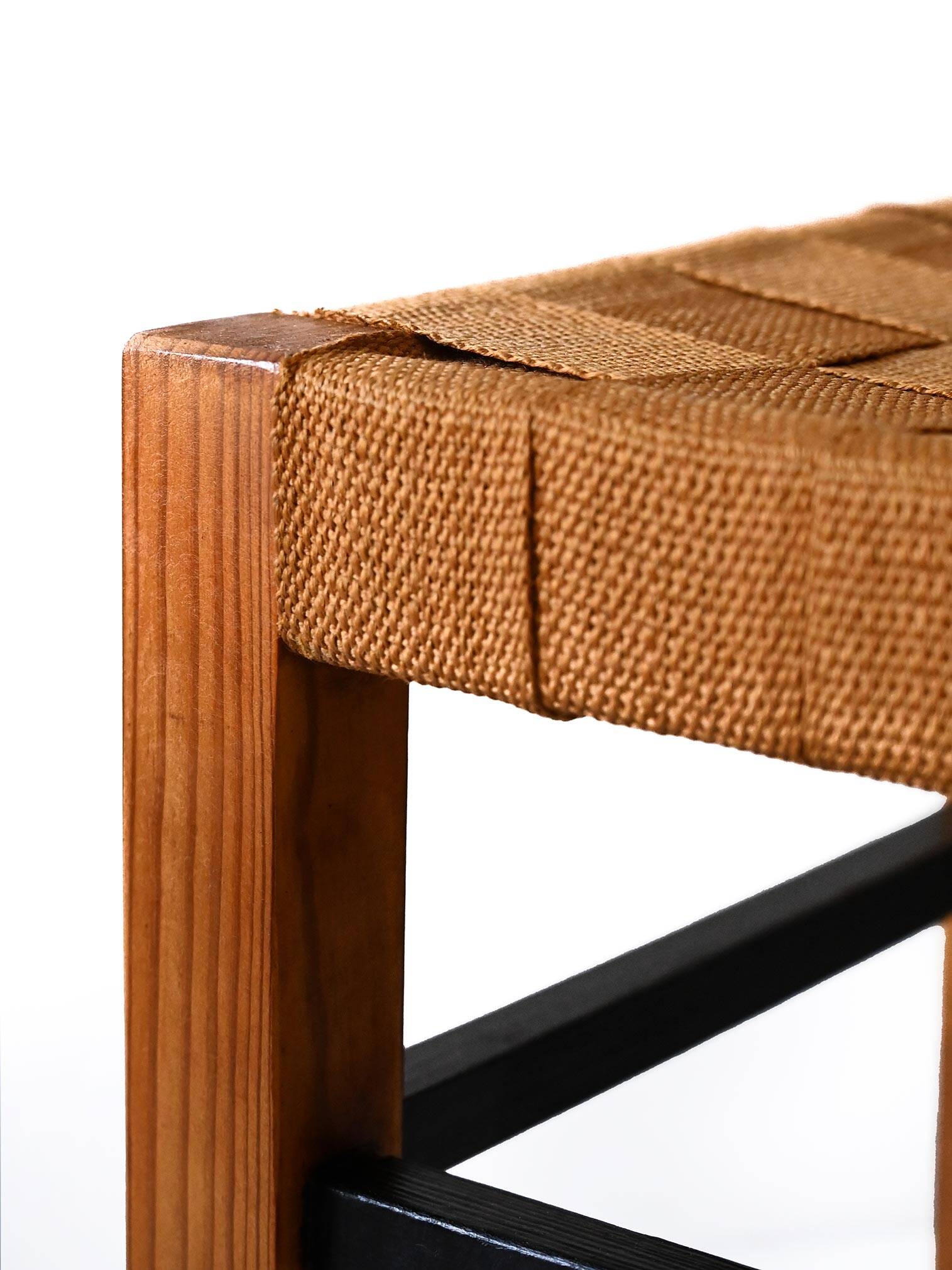 Pair of Scandinavian vinatge pine stools with woven seats