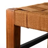 Pair of Scandinavian vinatge pine stools with woven seats
