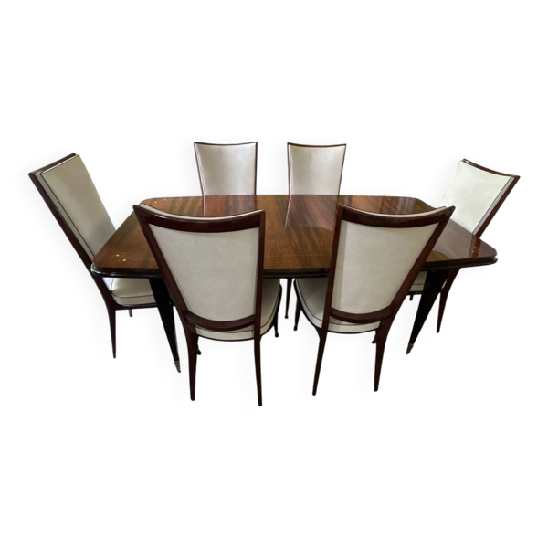 Ensemble Table Palissandre de Rio & 6 Chaises – Art Déco / Années 50