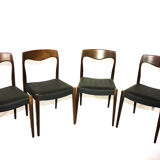 Suite of 4 chairs in teak and skai