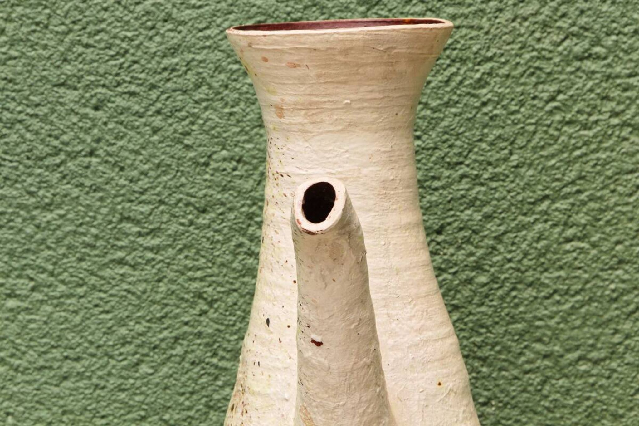 Vessel, jug, signed, 1950s, red terracotta, cream slip.