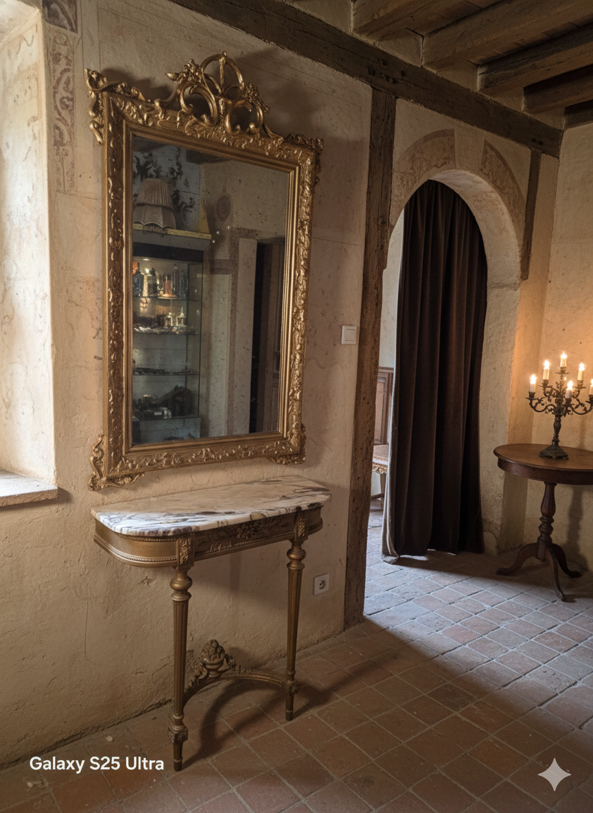 Antique Art Nouveau gilded mirror, 138cm