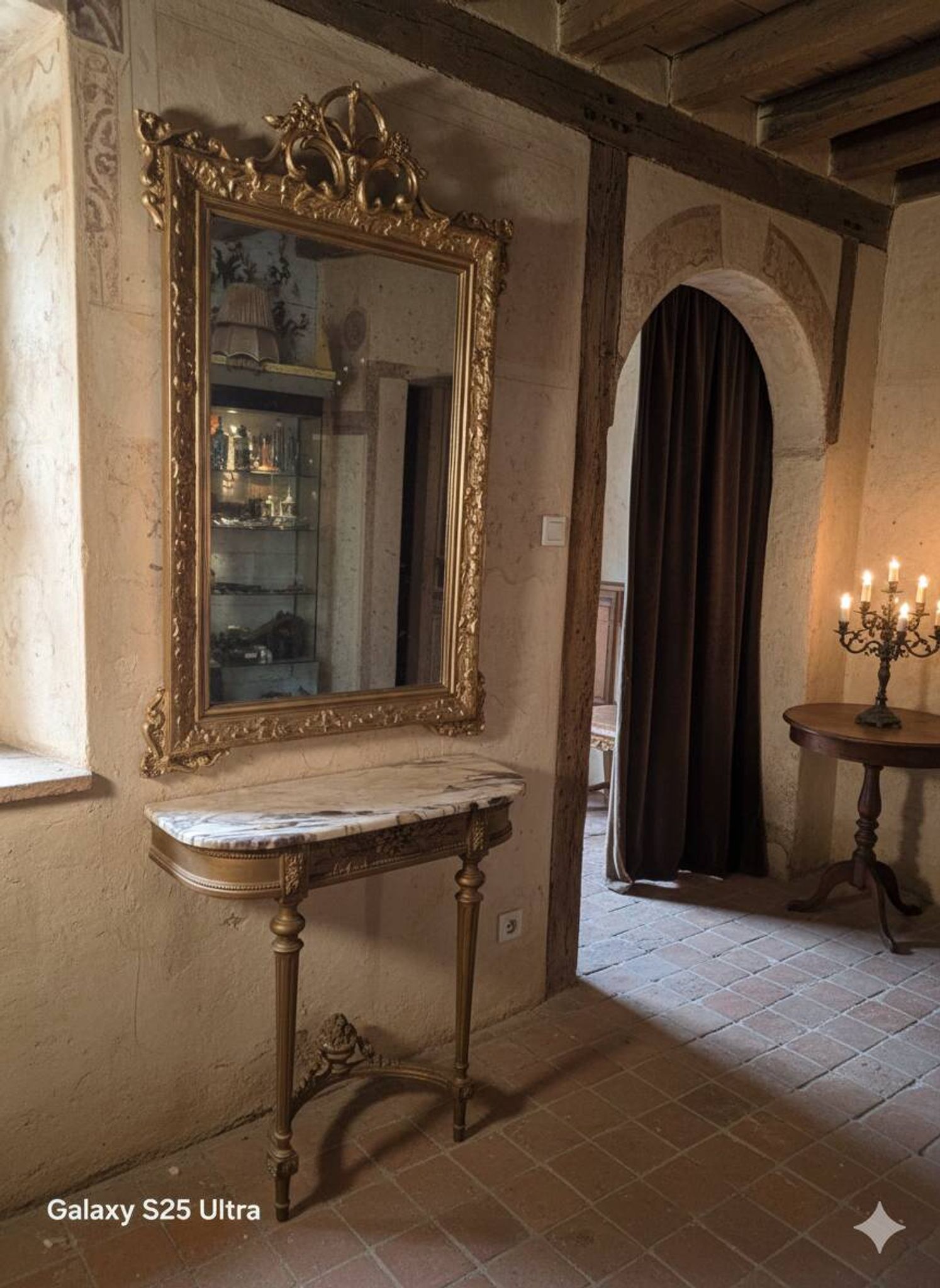 Antique Art Nouveau gilded mirror, 138cm