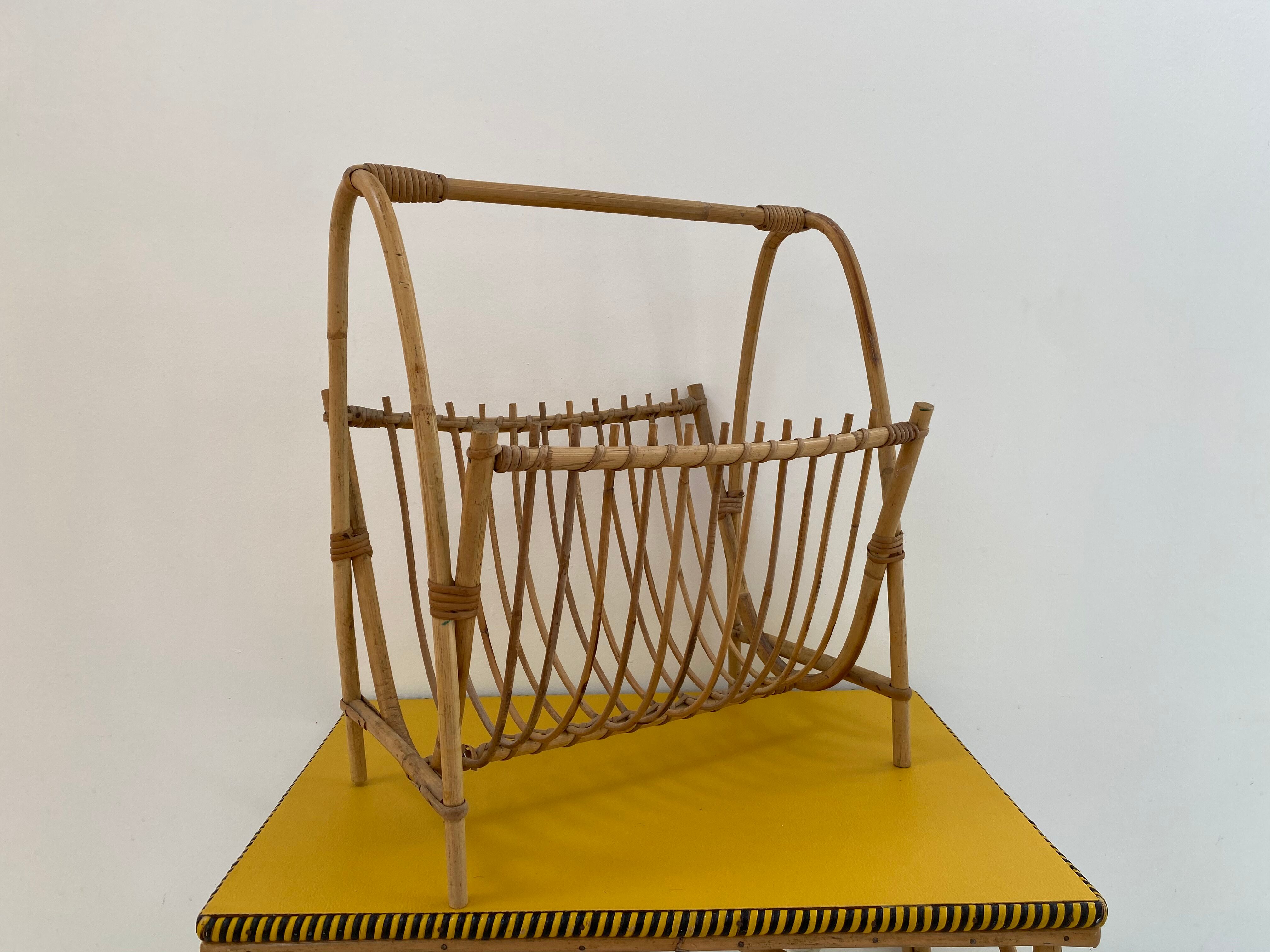 Vintage bamboo rattan magazine holder