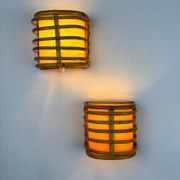 Pair of mid-century rattan wall sconces, 1960s, Italy