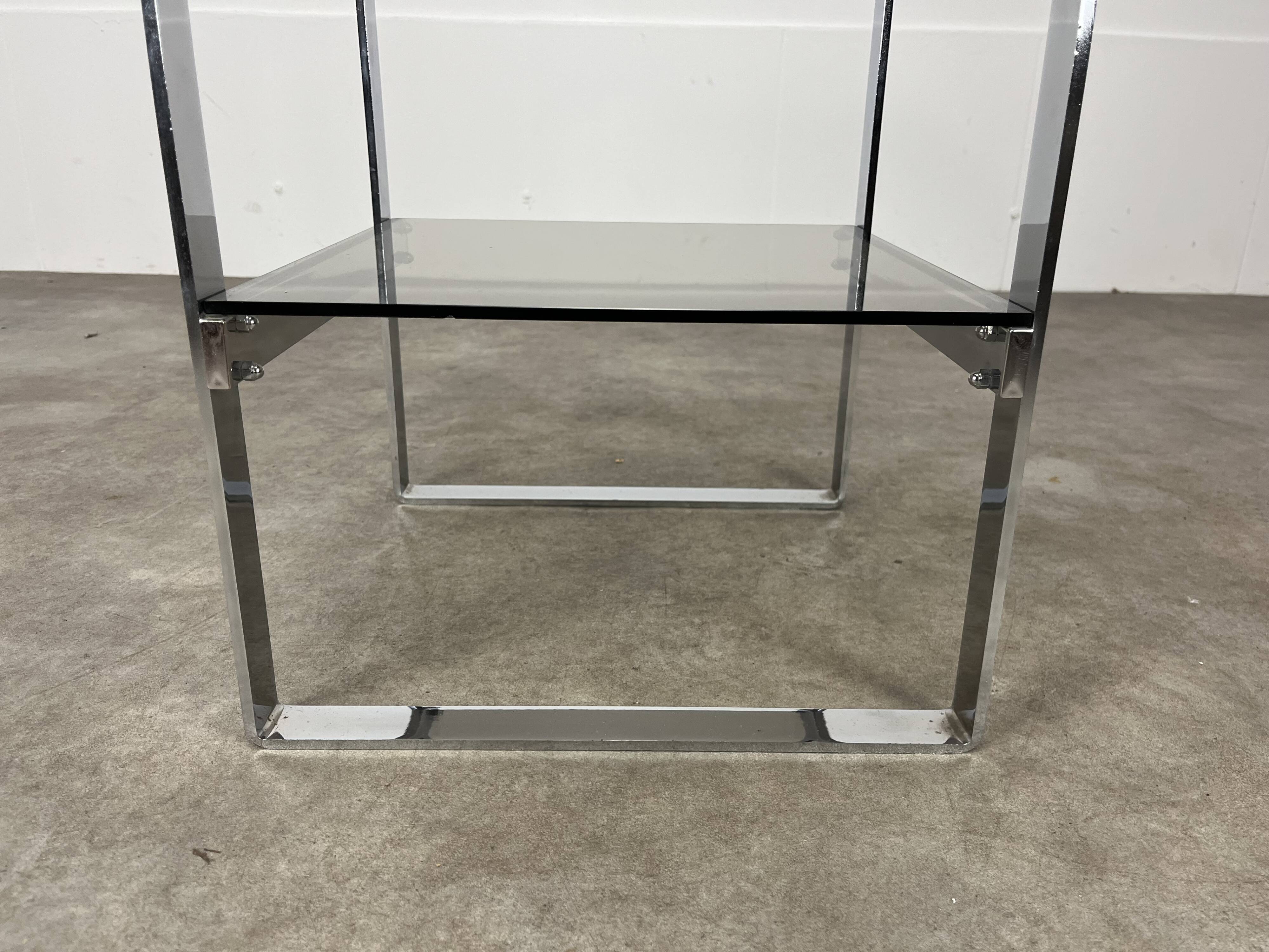 Chrome metal and smoked glass side table, 70s, side table