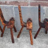 Set of 5 wooden tripod chairs