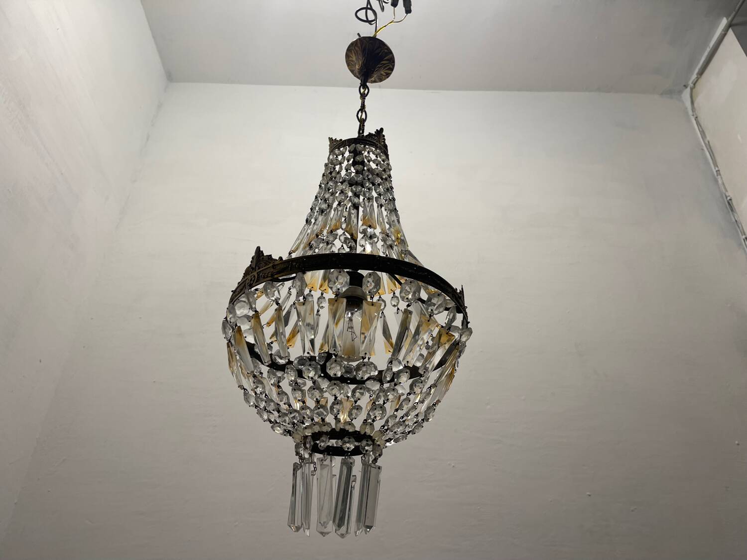 Italian Crystal Basket Chandelier 1960’s