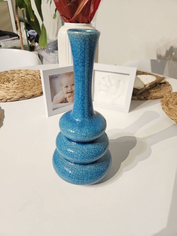 Vase bleu en céramique craquelé du XXe siècle