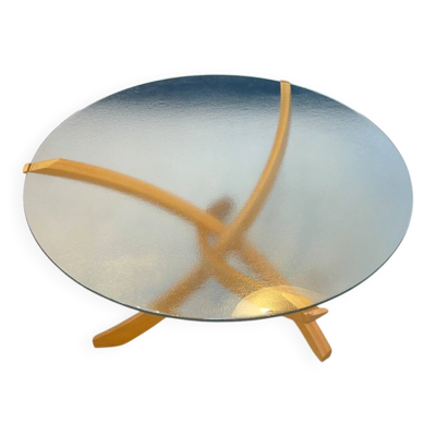 Table basse en hêtre et verre de Maison Regain, 1970