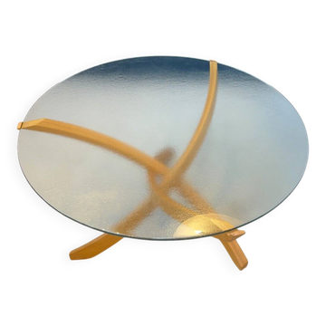 Table basse en hêtre et verre de Maison Regain, 1970