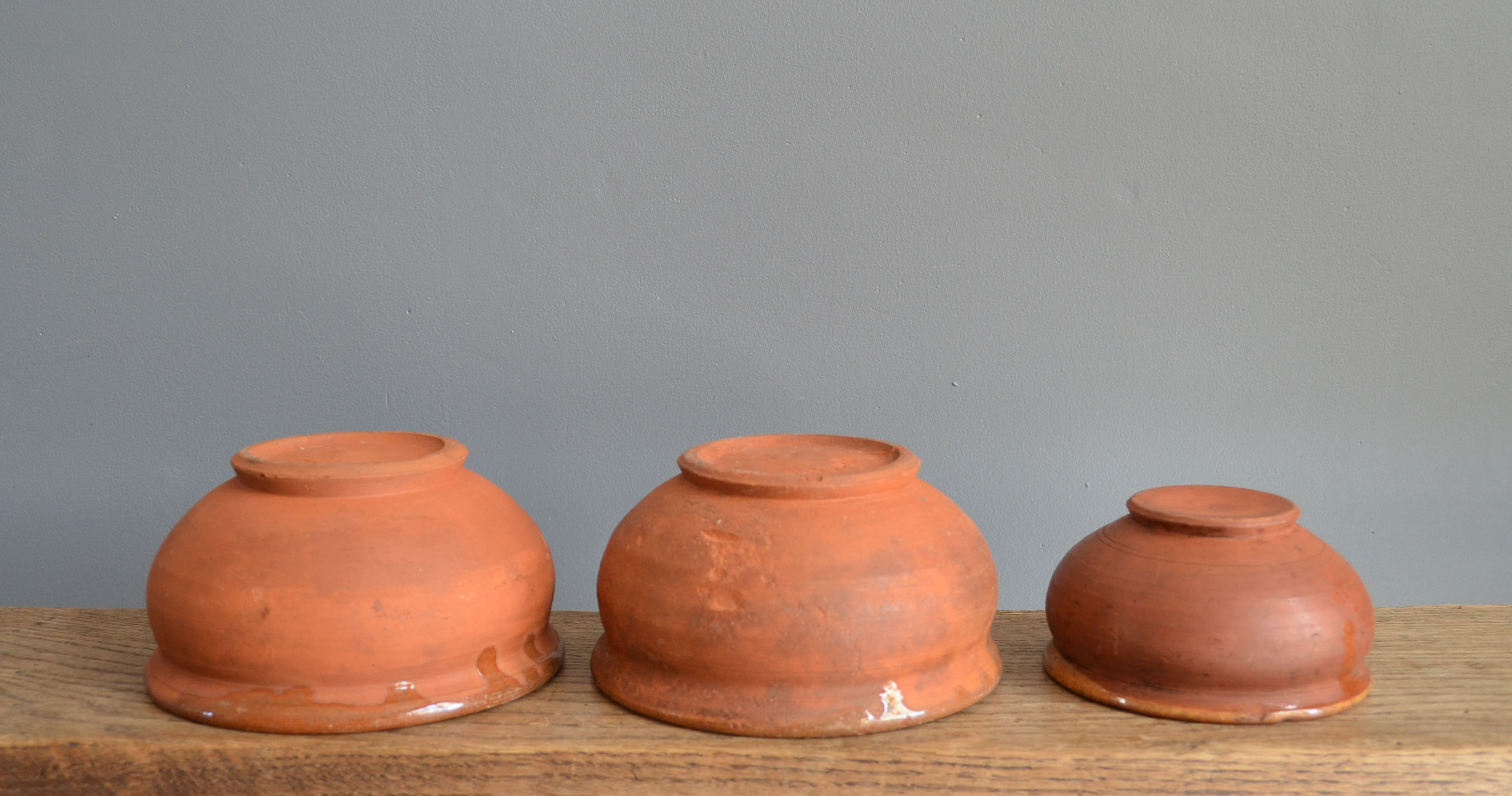 3 old terracotta bowls