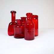 Collection of five rare red vases by Erik Hoglund, Sweden, 1960s.
