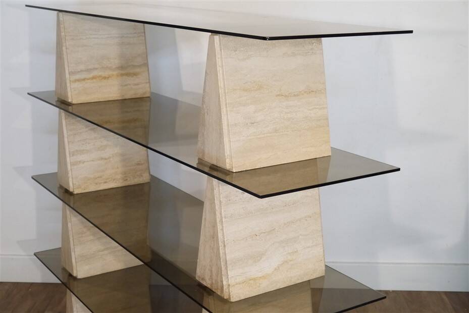 Italian travertine and glass shelf 1970