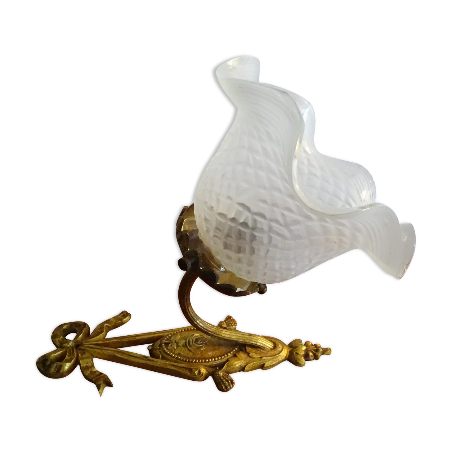 Applique bronze et tulipe fleur ancienne Art déco