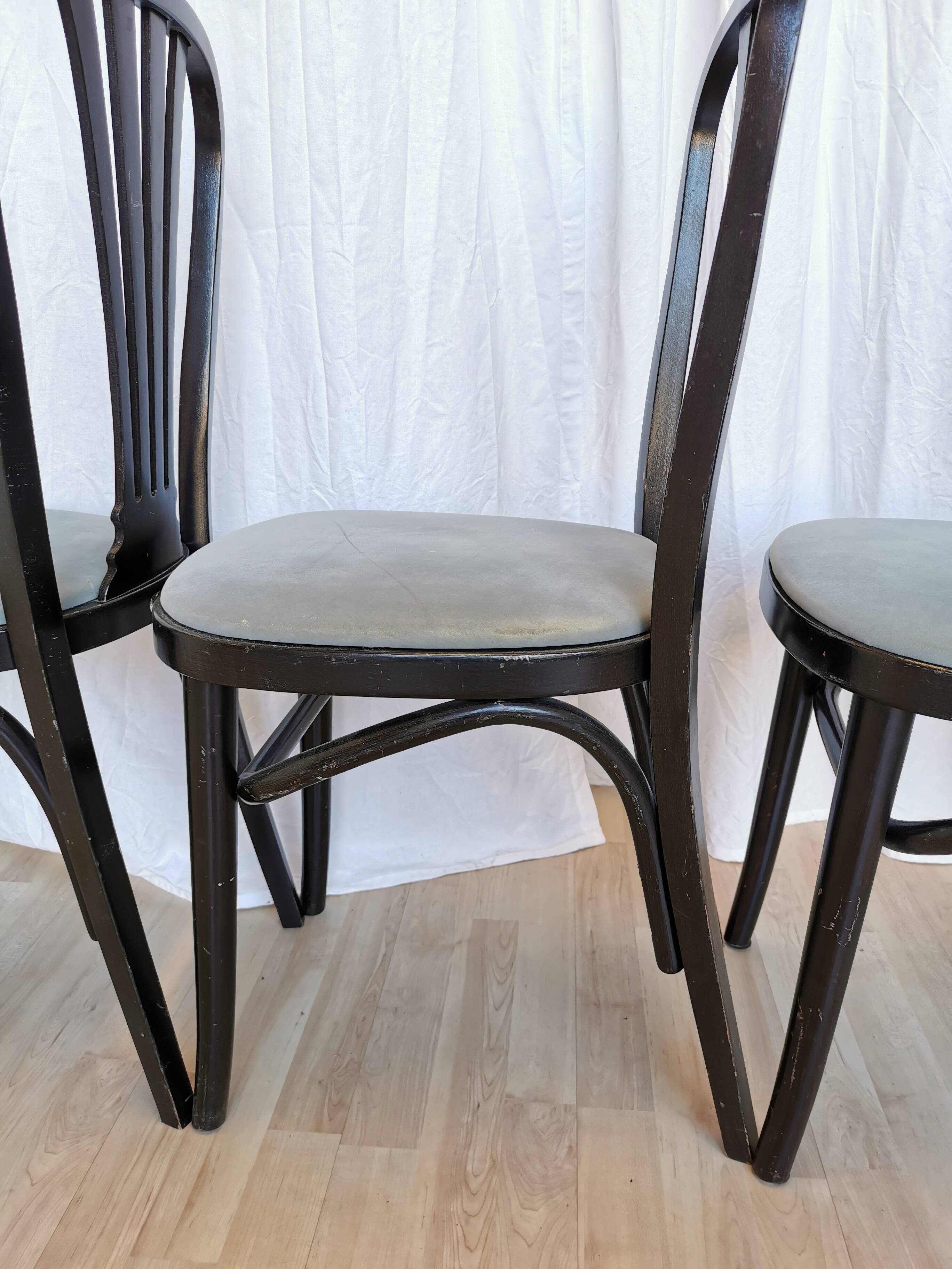 SET of 6 Vintage Black Wooden Dining Chairs by STOL Kamnik 1970s