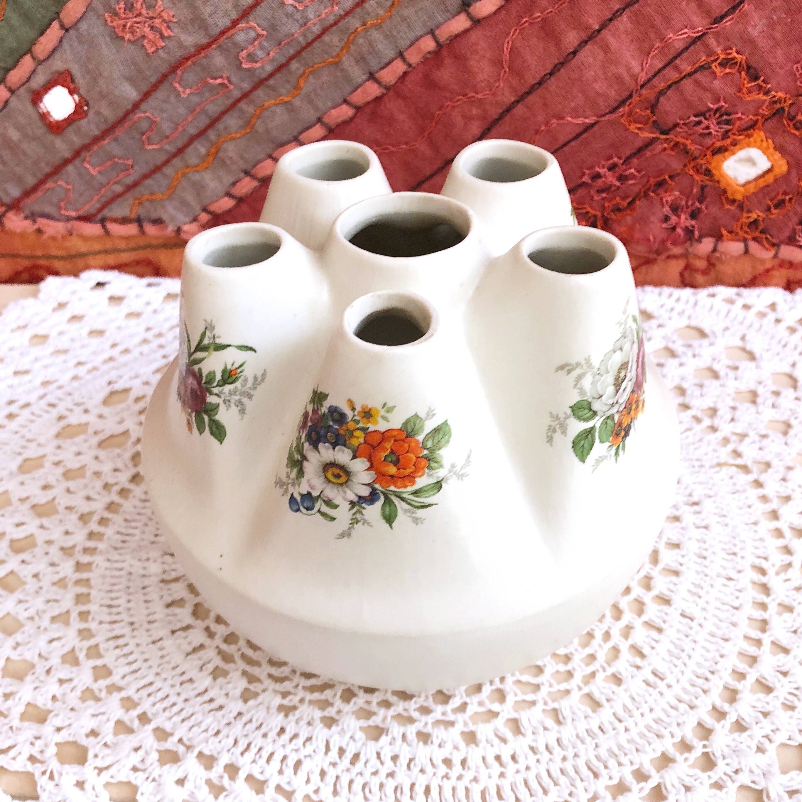 Handcrafted tulip tree vase with ceramic flowers