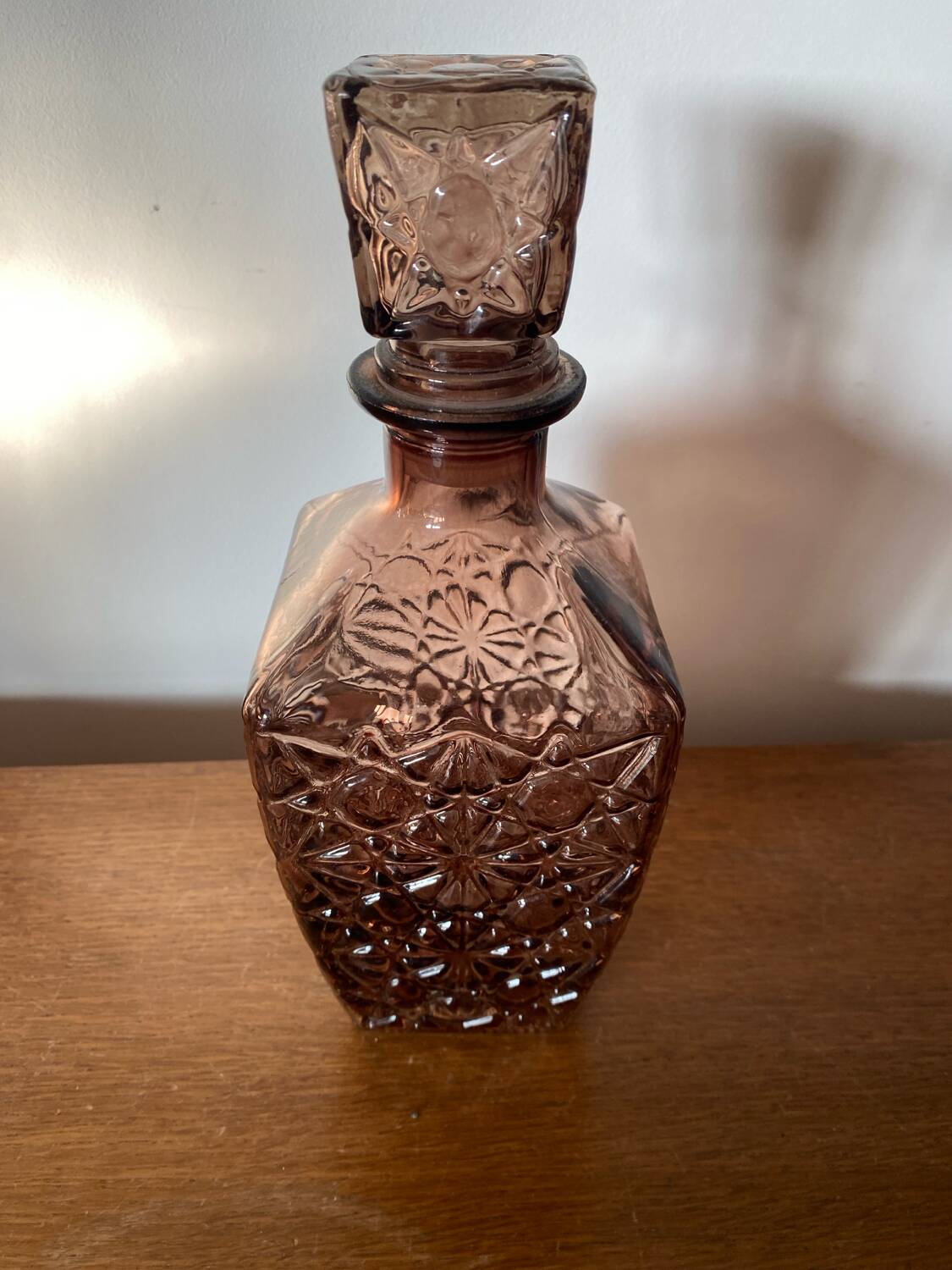 Antique whiskey decanter + vintage brown molded glass stopper