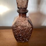 Carafe a whisky liqueur ancienne + bouchon en verre moulé brun vintage