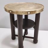 Secessionist Durmast Coffee Table with a Shelf and a Round Brass Top, Austria