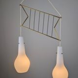 Italian Pendant Lamp with Opaline Shades & Brass, Stilnovo Style, 1950s