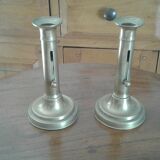 2 Brass Bougeoirs. Push buttons. old