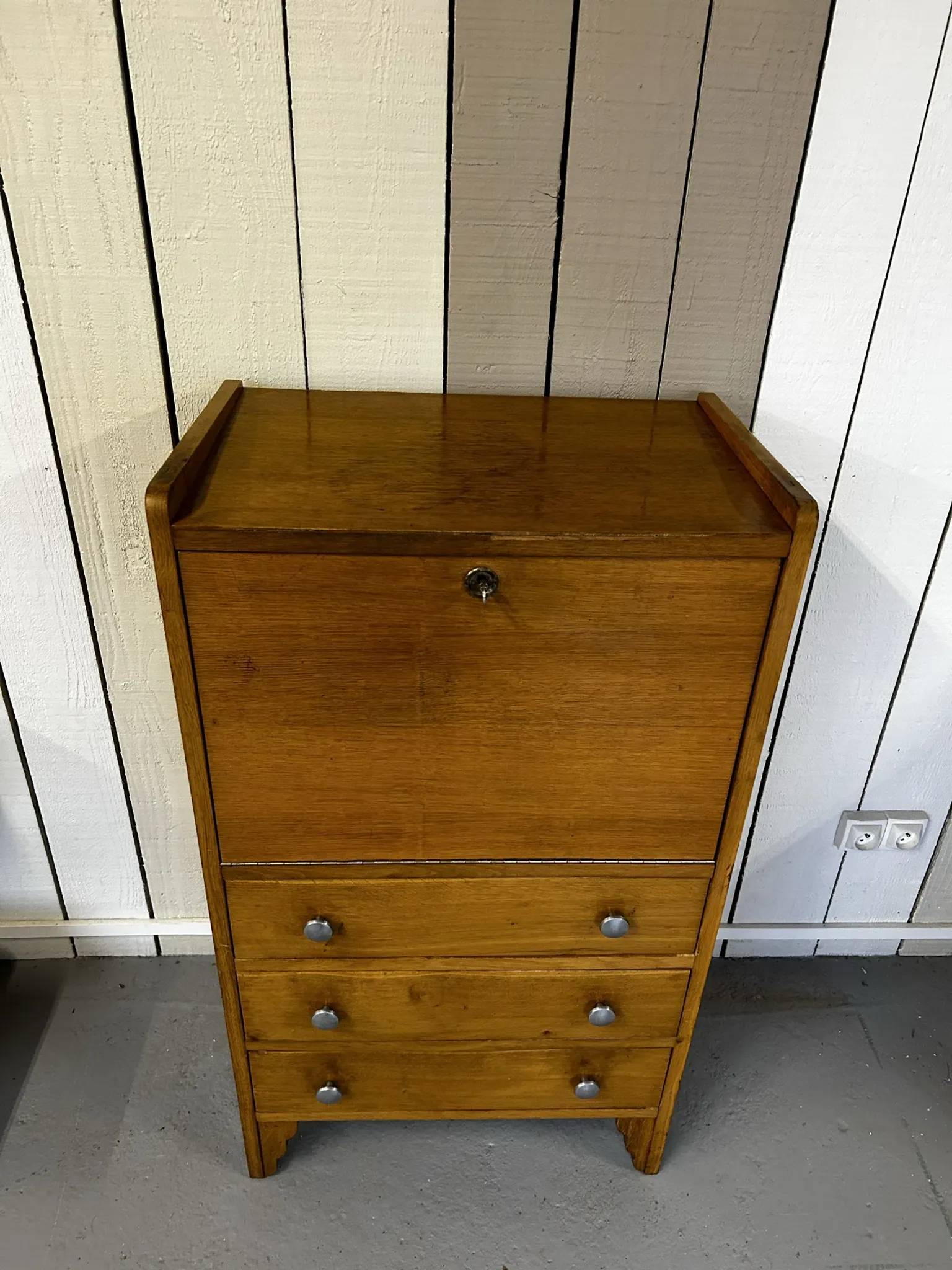 Vintage oak secretary – 1940s/1950s – 3 drawers