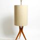 Mid Century Modern tripod walnut wood floor lamp with large fabric shade