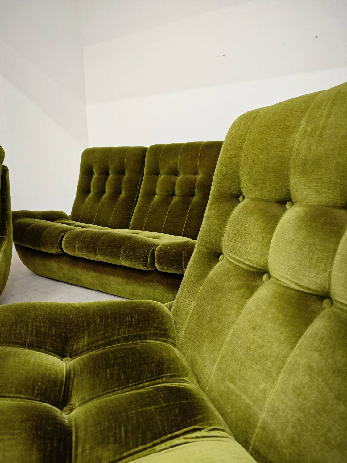 Pair of green velvet Atlantis armchairs by Jitona, ex Czechoslovakia 60s