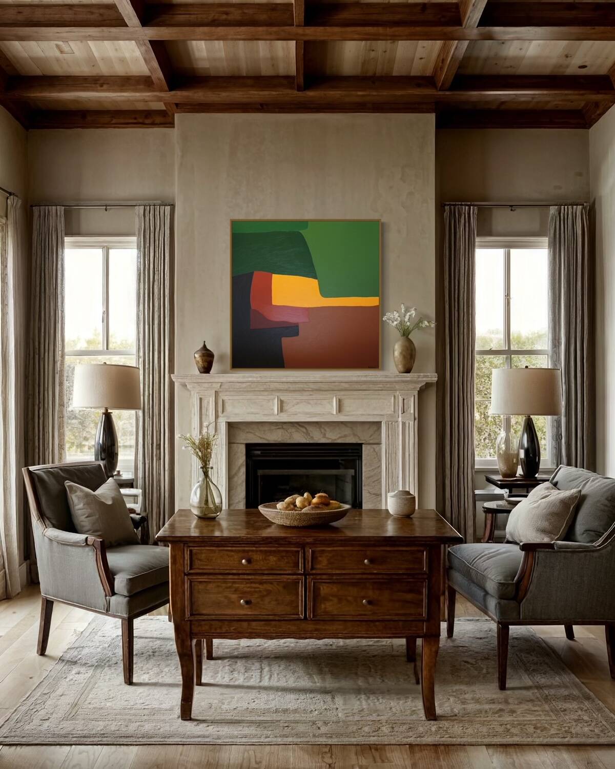 Soothing abstract canvas "Green Palette" 80x80cm