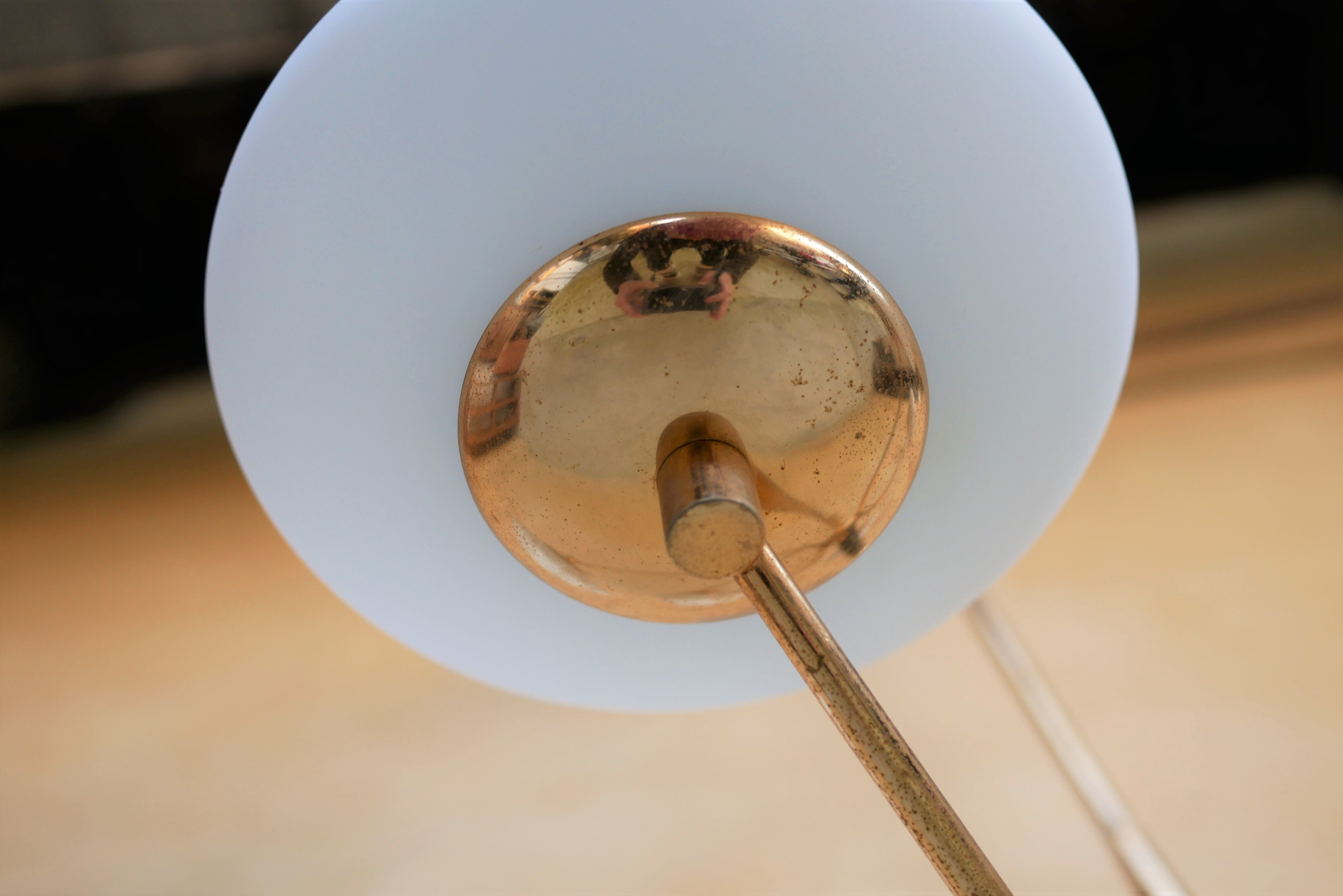 Lustre vintage 6 feux opaline et laiton doré
