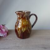 Old brown ceramic water jug pitcher, rustic country house pitcher 1970s