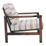 Fauteuil vintage avec coussins en tissu naturel rayé