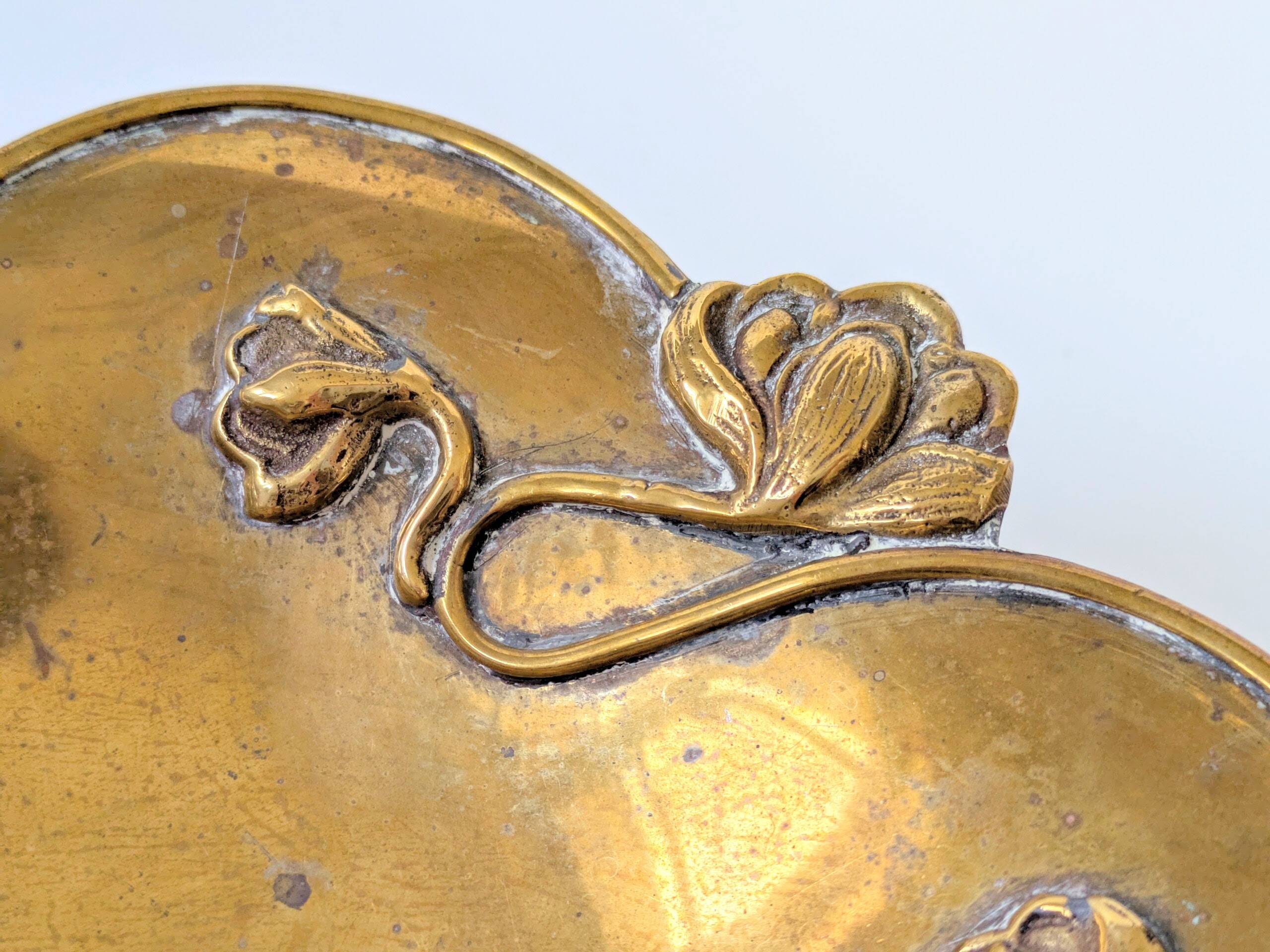 Brass Footed Bowl | Antique Art Nouveau Floral Motif