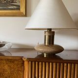 Hollywood regency pink granite and brass table lamp base, Italy 1970 ca.