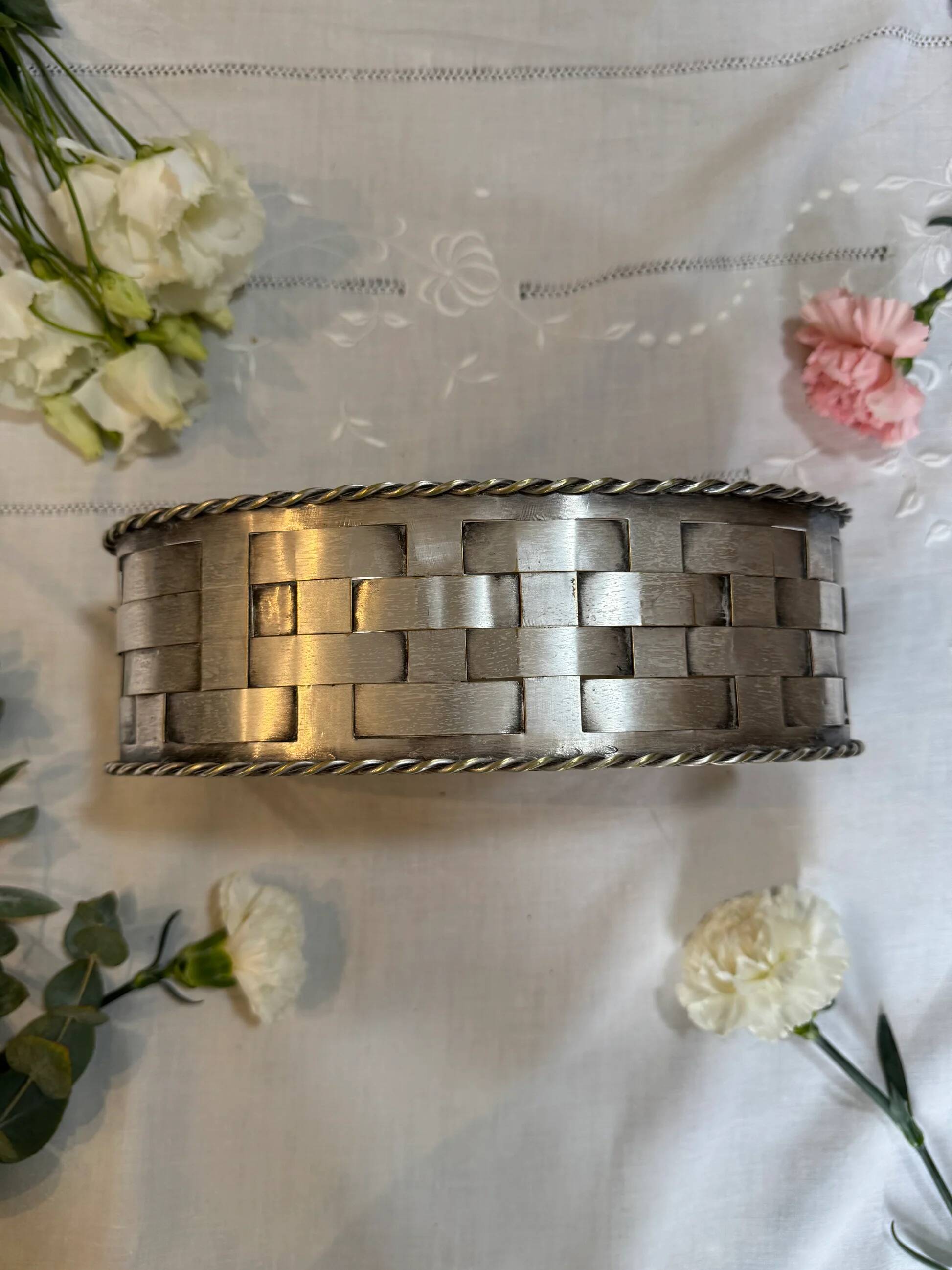 Woven silver-plated bread basket