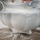 Porcelain sauceboat, white manufacture with double gold line, hand-painted.