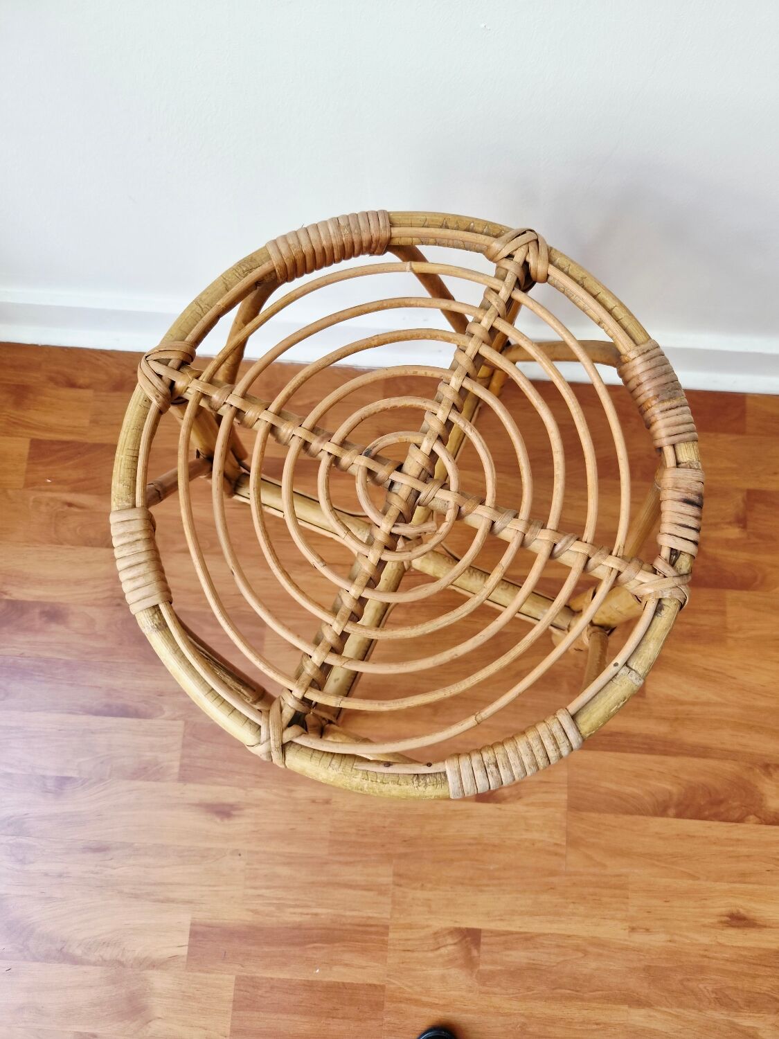 Vintage rattan stool in retro bohemian style - 1950s/1960s -