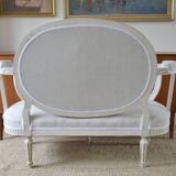 Swedish gustavian sofa white pastel and linen, 19th century