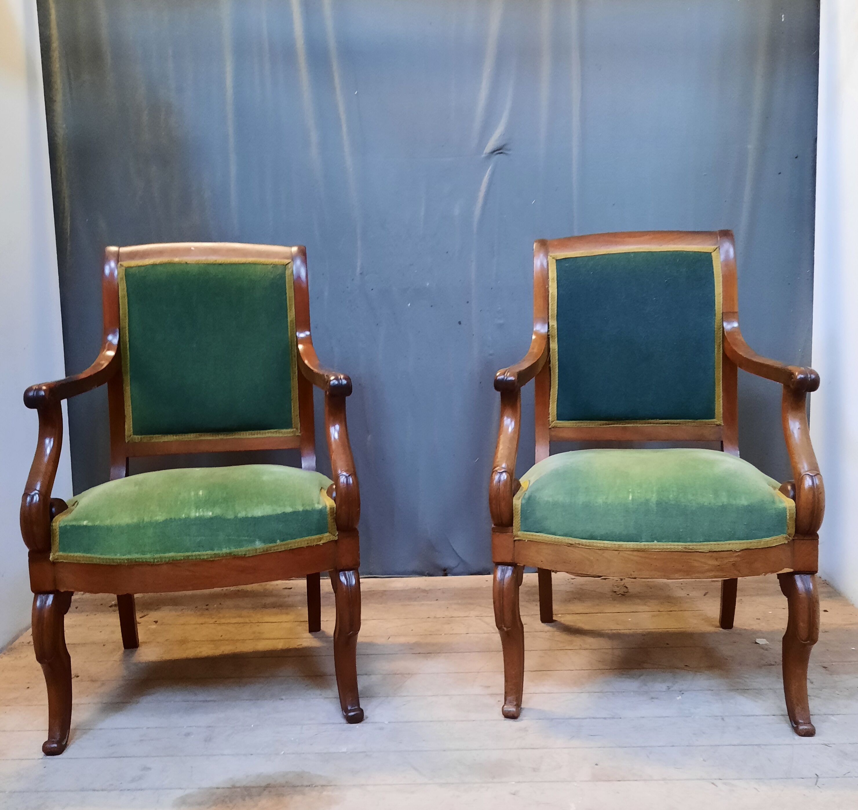 Mahogany Butt Armchair Pair