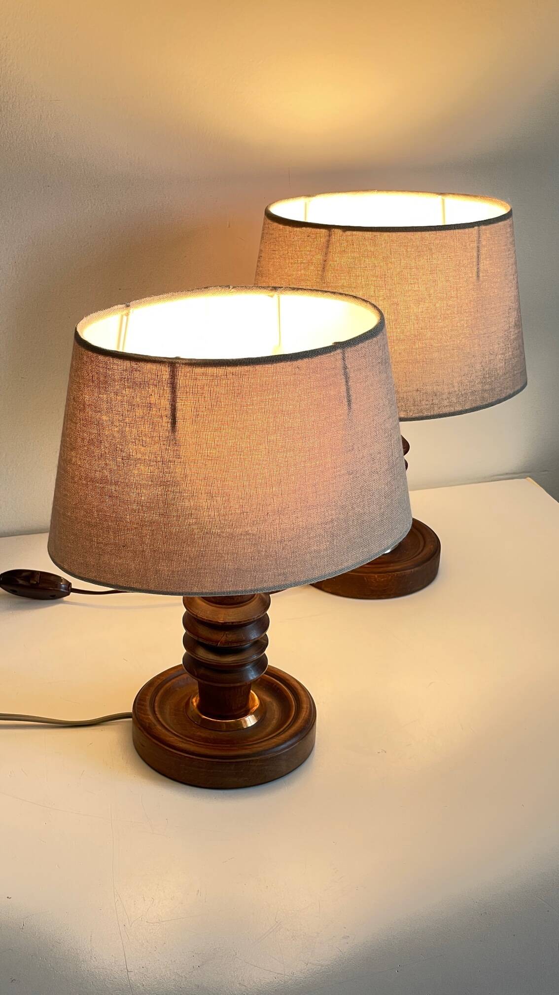 Pair of vintage wooden lamps
