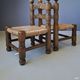 Ensemble de 2 chaises basses avec assise en paille, années 1950.
