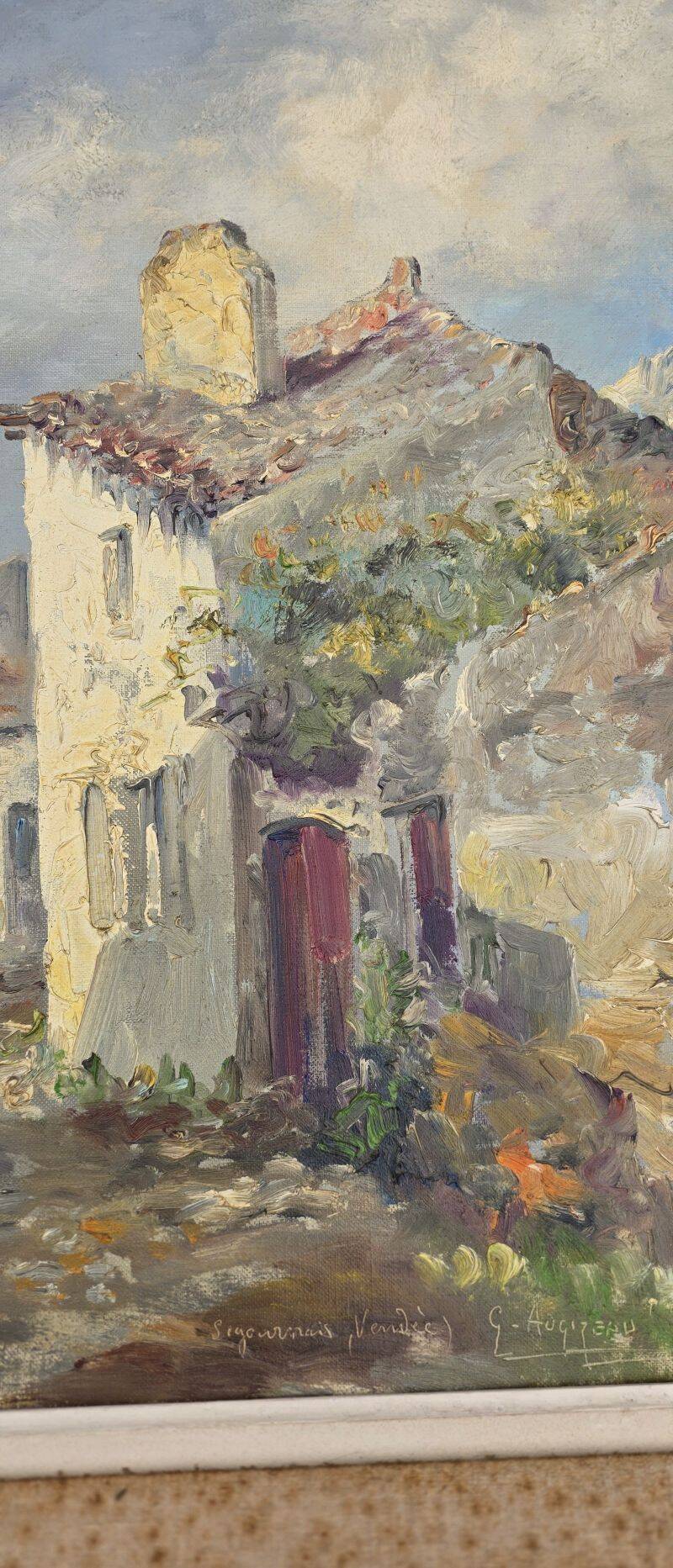 Augizeau Gabriel Large Oil on Canvas Signed Titled Sigournais Vendée